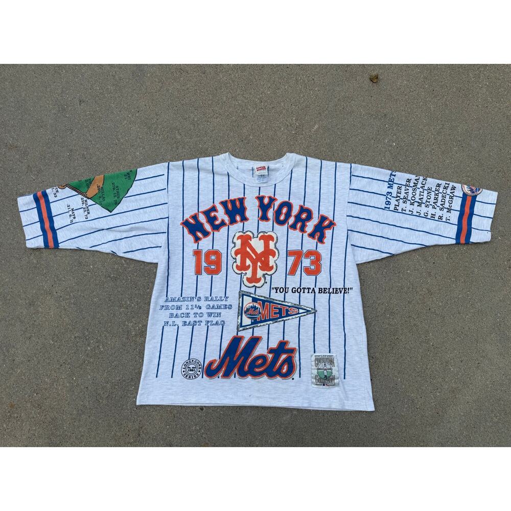 VTG 90s New York Mets 1973 National League Championship T-shirt AOP Long Gone LG